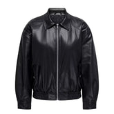 Men's Black Leather Elasticated Hem Jacket