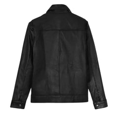 Men’s Black Field Leather Jacket with Four Pockets
