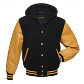 Men's Black Fleece Hooded Varsity Jacket