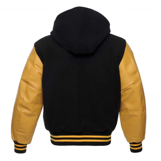 Men's Black Fleece Hooded Varsity Jacket