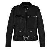 Men’s Black Leather Jacket with Adjustable Belt