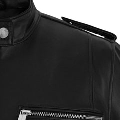 Men’s Black Leather Jacket with Adjustable Belt