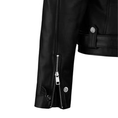Men’s Black Leather Jacket with Adjustable Belt