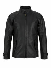 Men’s Black High-Neck Leather Jacket Front