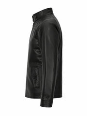 Men’s Black High-Neck Leather Jacket Left
