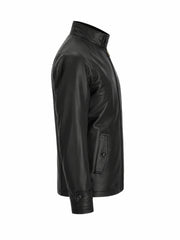 Men’s Black High-Neck Leather Jacket Right