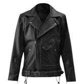 Men’s Black Lace-Up Belted Leather Jacket