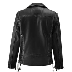 Men’s Black Lace-Up Belted Leather Jacket
