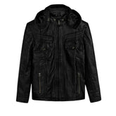 Men’s Black Leather Hooded Jacket