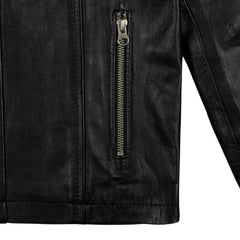 Men’s Black Leather Hooded Jacket