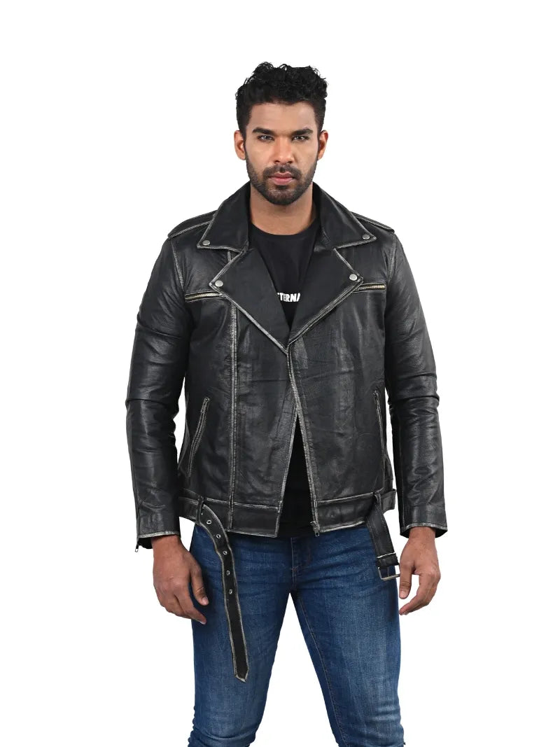 Men’s Black Leather Jacket Front