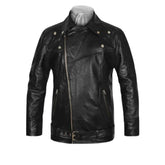 Men’s Black Leather Jacket with Belted Waist