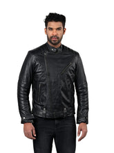 Men’s Black Leather Jacket with Belted Waist Front