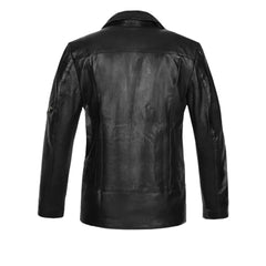 Men’s Black Leather Jacket with Buckle Straps