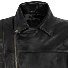 Men’s Black Leather Jacket with Buckle Straps