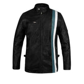 Men’s Black Leather Jacket with Dual Stripe Design