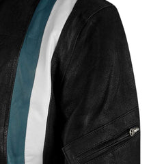 Men’s Black Leather Jacket with Dual Stripe Design
