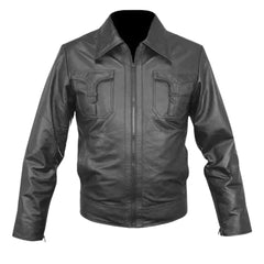 Men’s Black Leather Jacket with Flap Chest Pockets