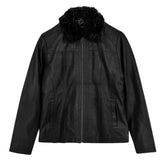 Men’s Black Leather Jacket with Fur Collar