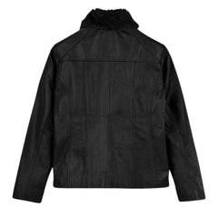 Men’s Black Leather Jacket with Fur Collar