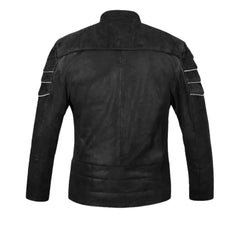 Men’s Black Leather Jacket with Quilted Sleeves