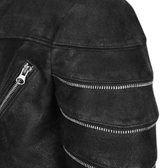 Men’s Black Leather Jacket with Quilted Sleeves
