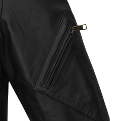 Men’s Black Leather Jacket with Red and Tan Stripes