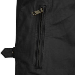 Men’s Black Leather Jacket with Red and Tan Stripes