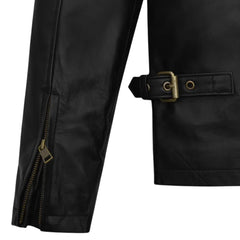Men’s Black Leather Jacket with Red and Tan Stripes