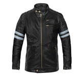 Men’s Black Leather Jacket with Stripes