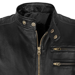 Men’s Black Leather Jacket with Stripes