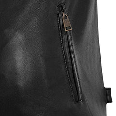 Men’s Black Leather Jacket with Yellow Stripes