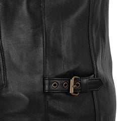 Men’s Black Leather Jacket with Yellow Stripes