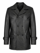 Men's Black Leather Peacoat