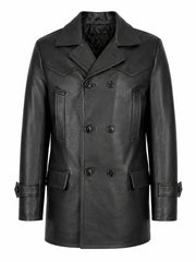 Men's Black Leather Peacoat