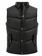 Men's Black Leather Puffer Vest