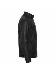 Men's Black Leather Snap-tab Collar Jacket Right