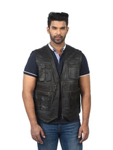 Men’s Black Leather Utility Vest Front