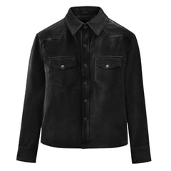 Men’s Black Leather Western Shirt Jacket
