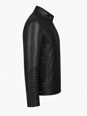 Men's Black Leather Zip Chest-Pocket Jacket Right