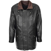 Men’s Black Leather with Brown Collar Coat