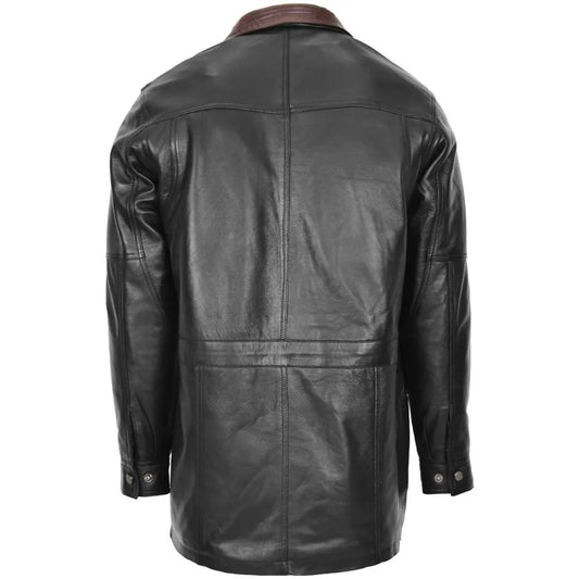 Men’s Black Leather with Brown Collar Coat
