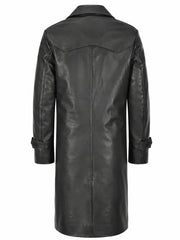 Men's Black Long Leather Coat