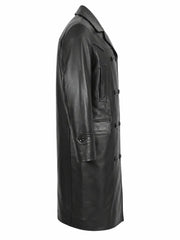 Men's Black Long Leather Coat