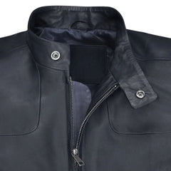 Men’s Black Minimalist Stand Collar Leather Jacket