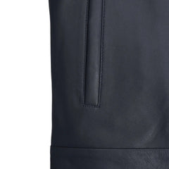 Men’s Black Minimalist Stand Collar Leather Jacket