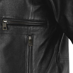 Men’s Black Modern Leather Jacket with Multi Zippers