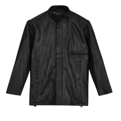 Men’s Black Modern Leather Jacket with Multi Zippers