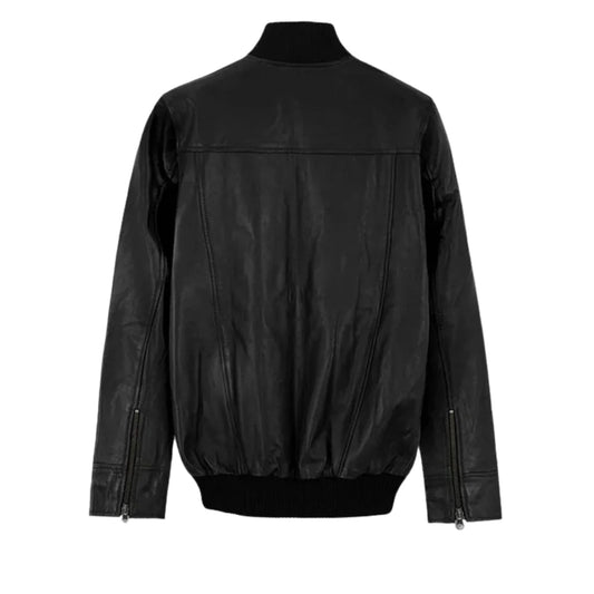 Men’s Black Multi-Pocket Leather Bomber Jacket