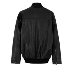 Men’s Black Multi-Pocket Leather Bomber Jacket